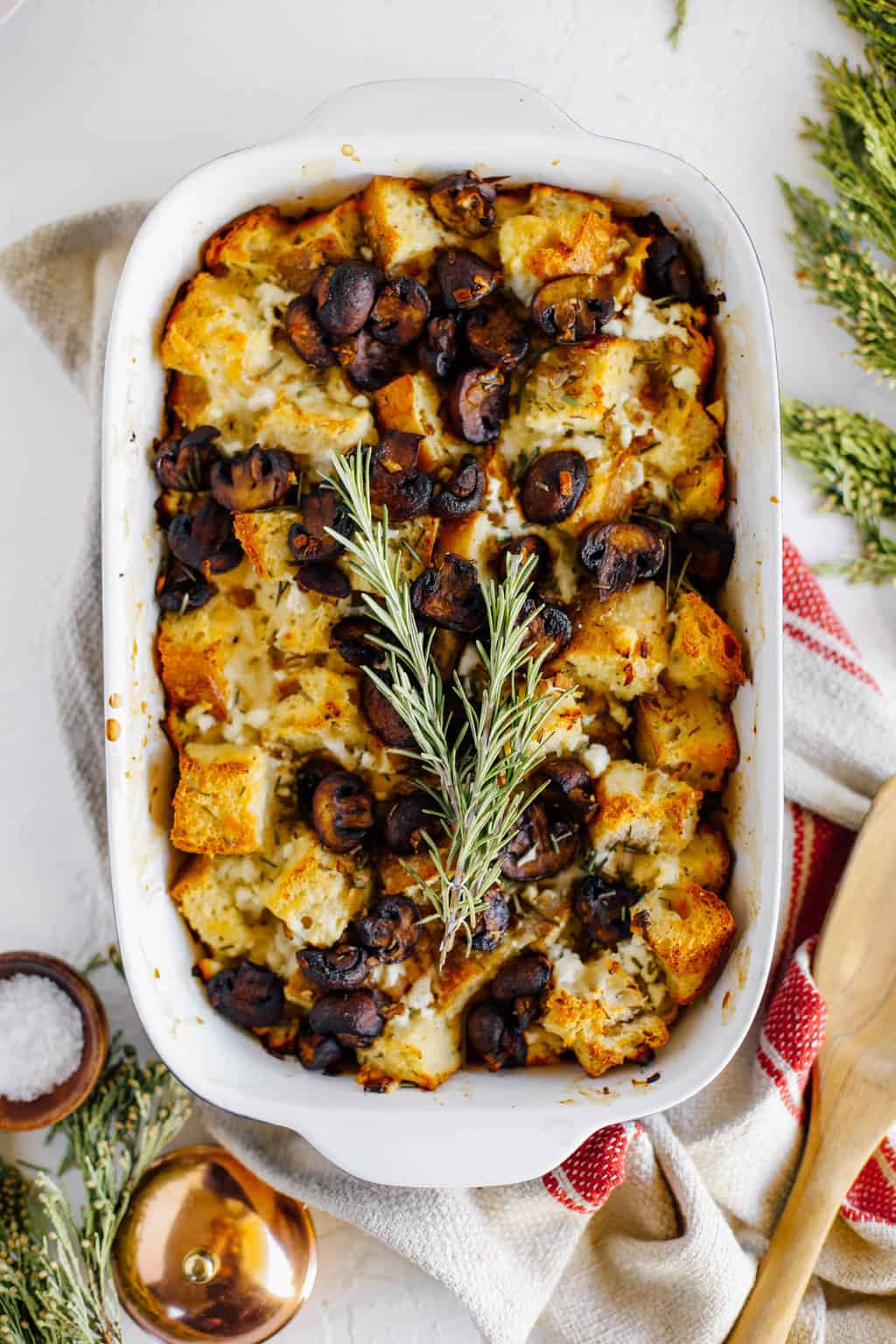 Brown Butter Mushroom and Goat Cheese Strata