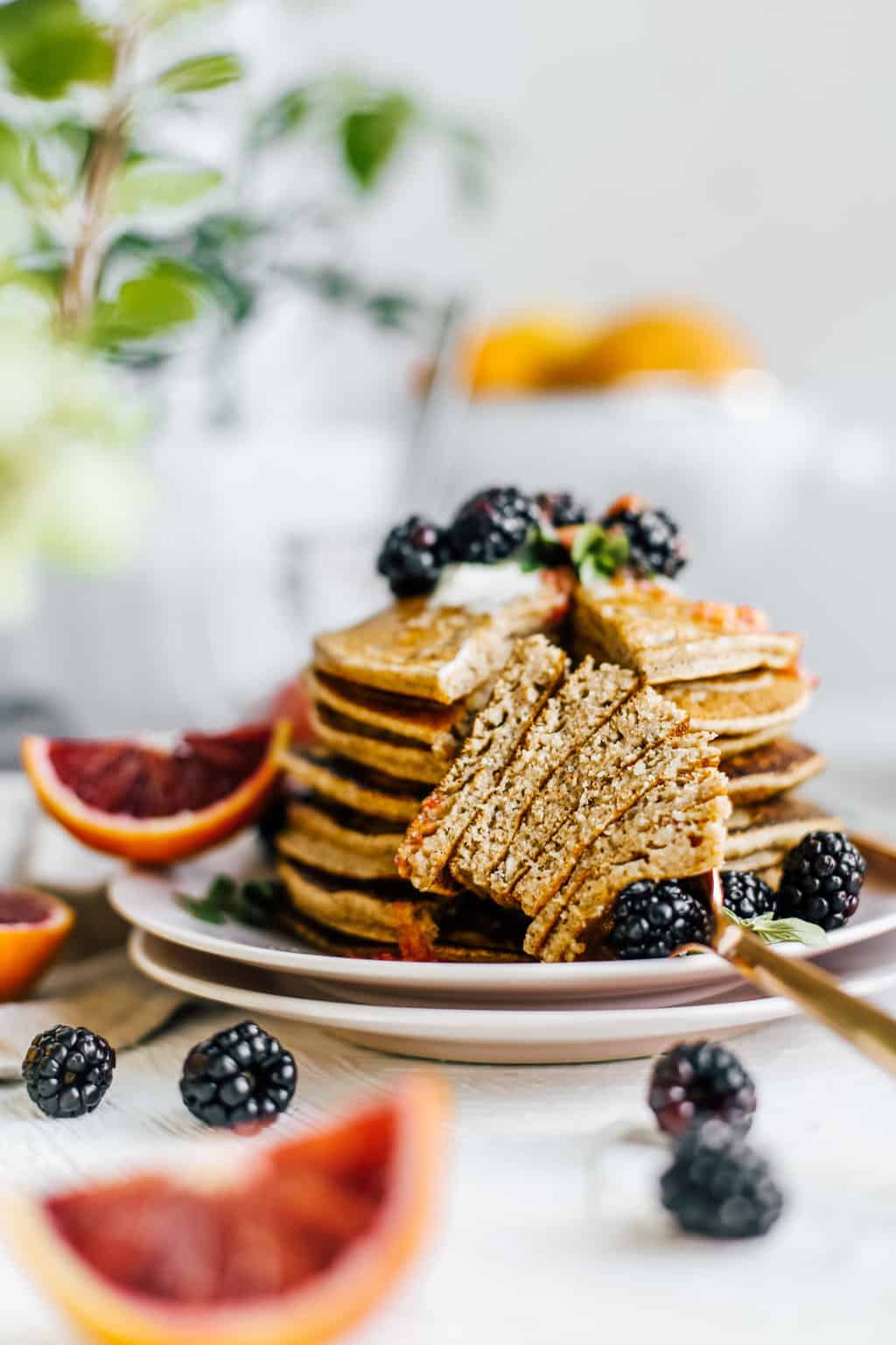 Lemon Chia Seed Whole Grain Pancakes with Blood Orange Syrup