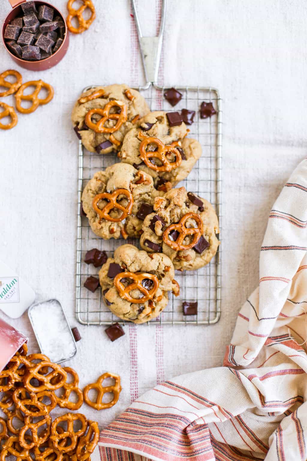 Browned Butter Dark Chocolate Chip Pretzel Cookies