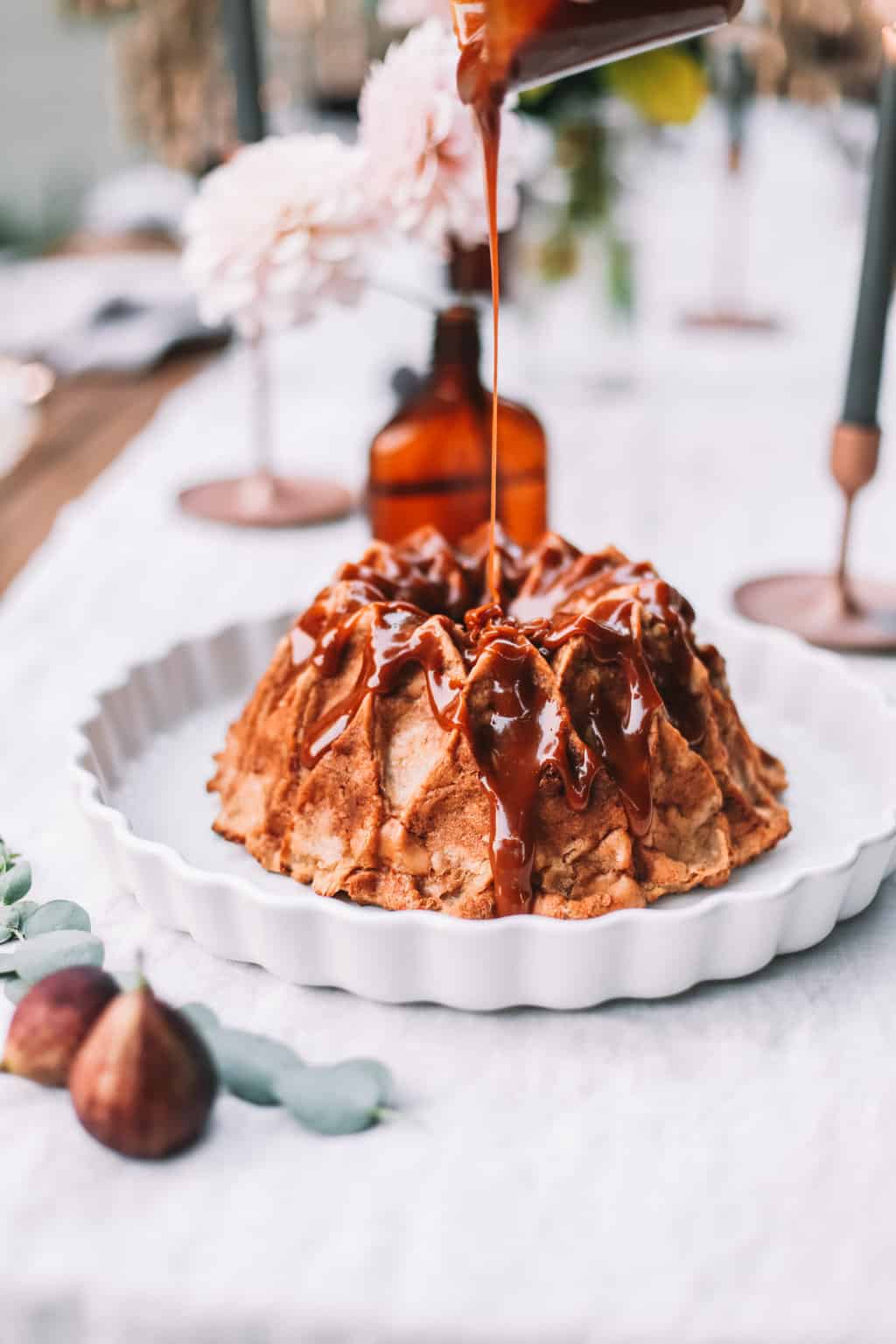 Apple Chai Bread Pudding Bundt Cake with Vanilla Bean Caramel