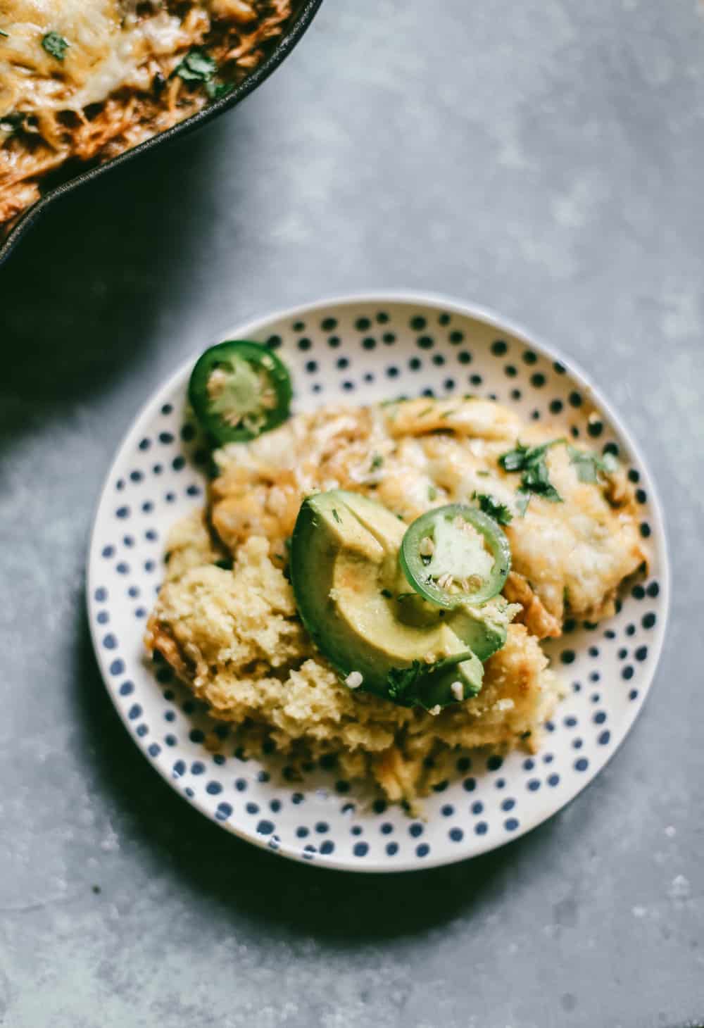 Green Chili Enchilada Cornbread Casserole served on a plate. 