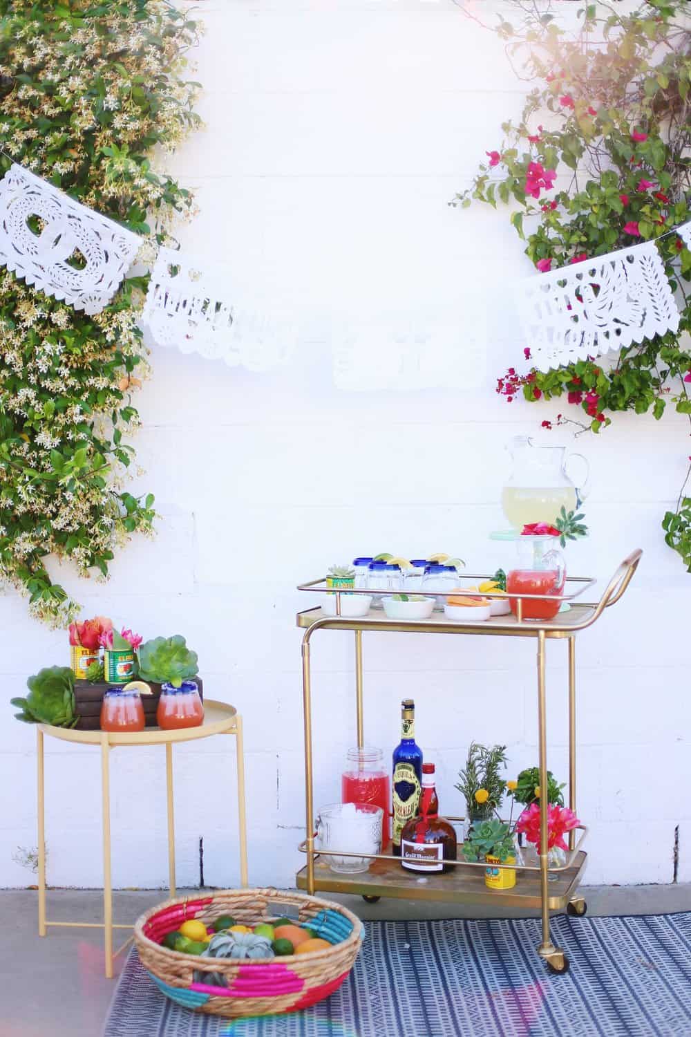 DIY Margarita Bar outside in front of a white backdrop