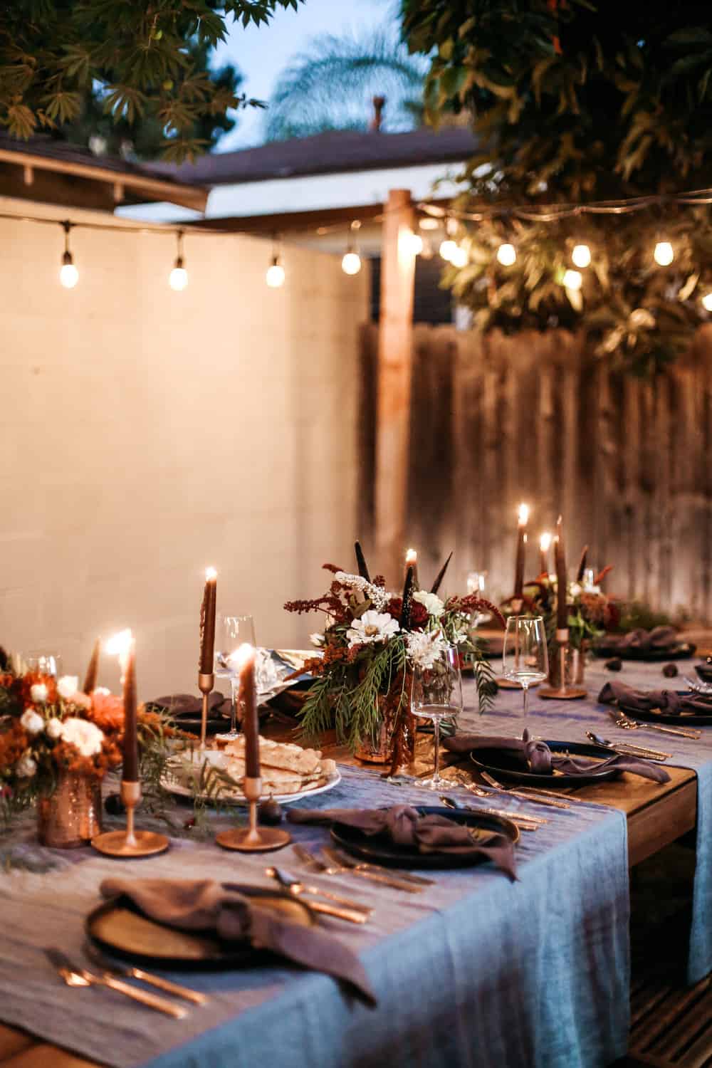 Moody and Dark Birthday Party candle lite table.