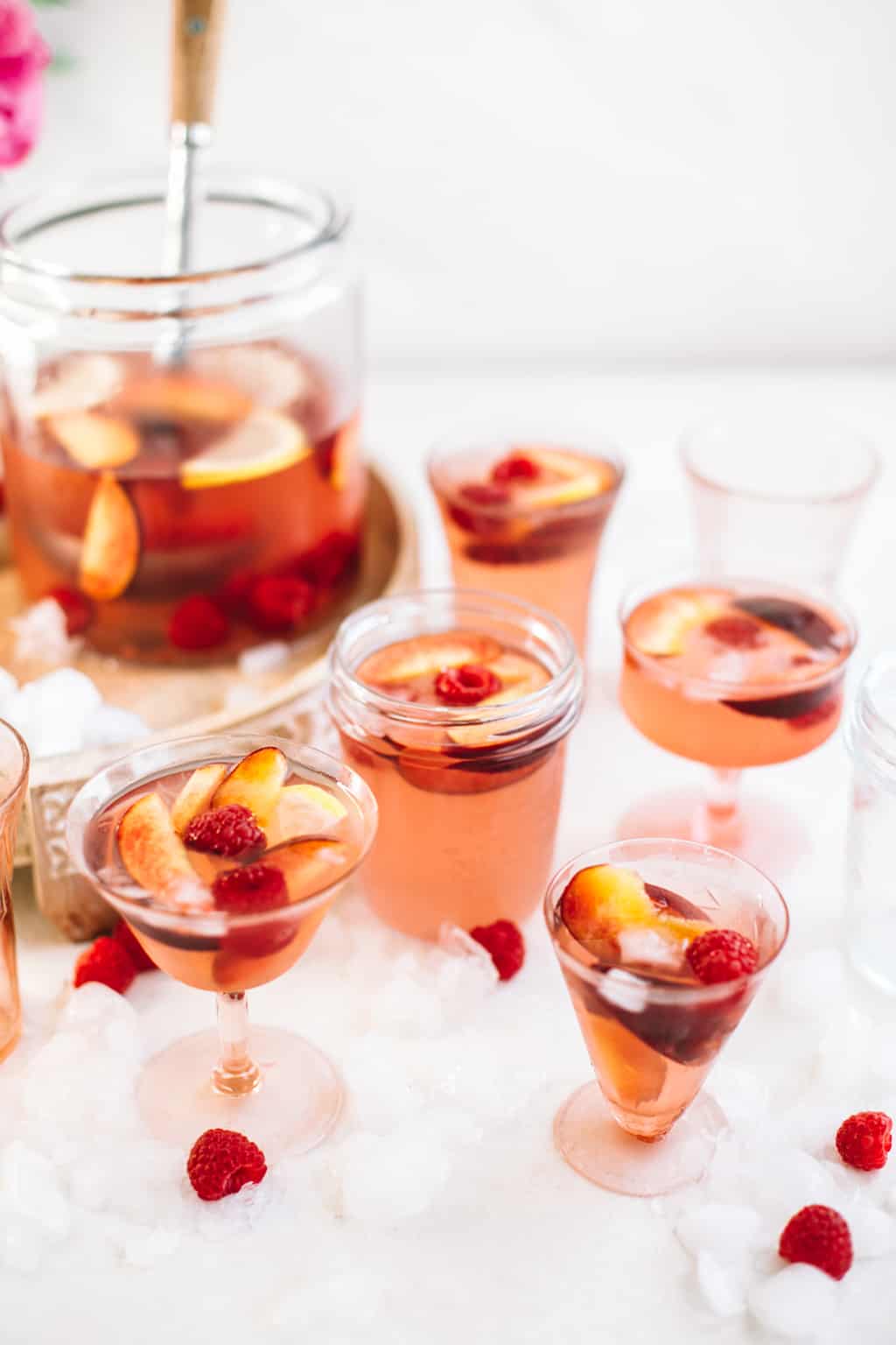 Rosè Sangria with Peaches and Raspberries