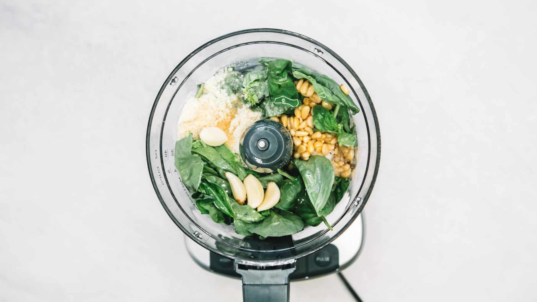 How to make Pesto ingredients in the bowl of a food processor