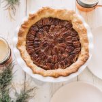 easy pecan pie recipe in white pie dish