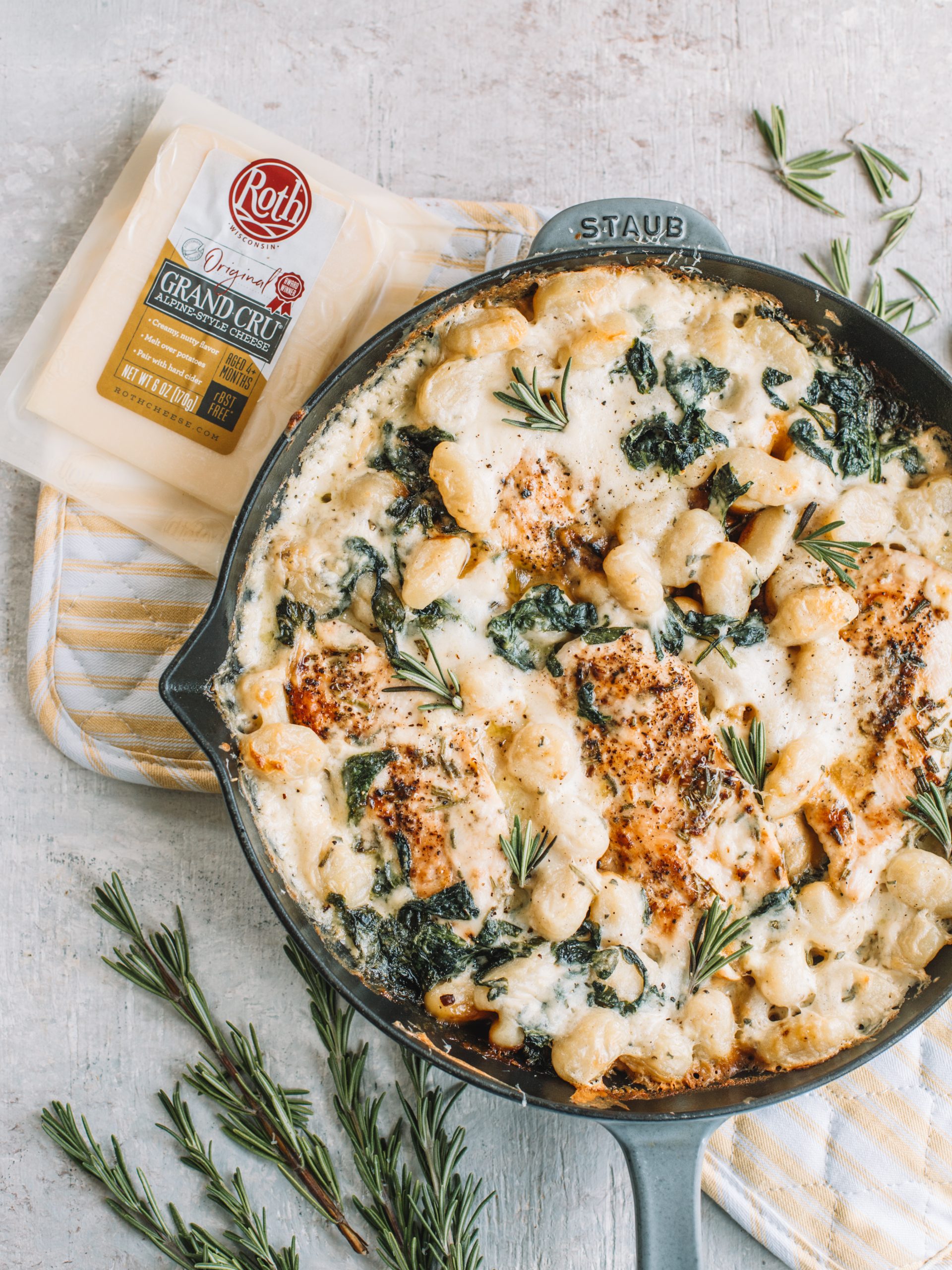 chicken gnocchi bake with roth cheese