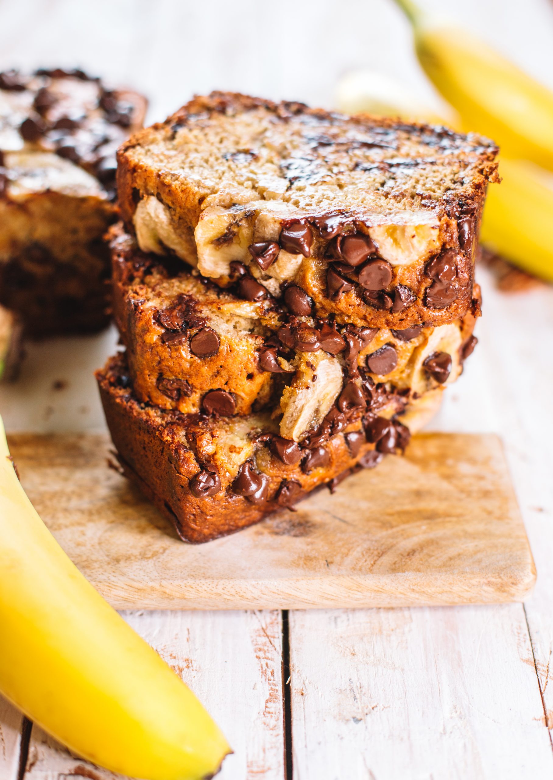 stack of three slices of the best banana bread recipe