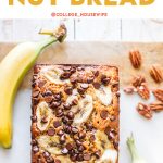 banana nut bread loaf with chocolate chips and banana slices