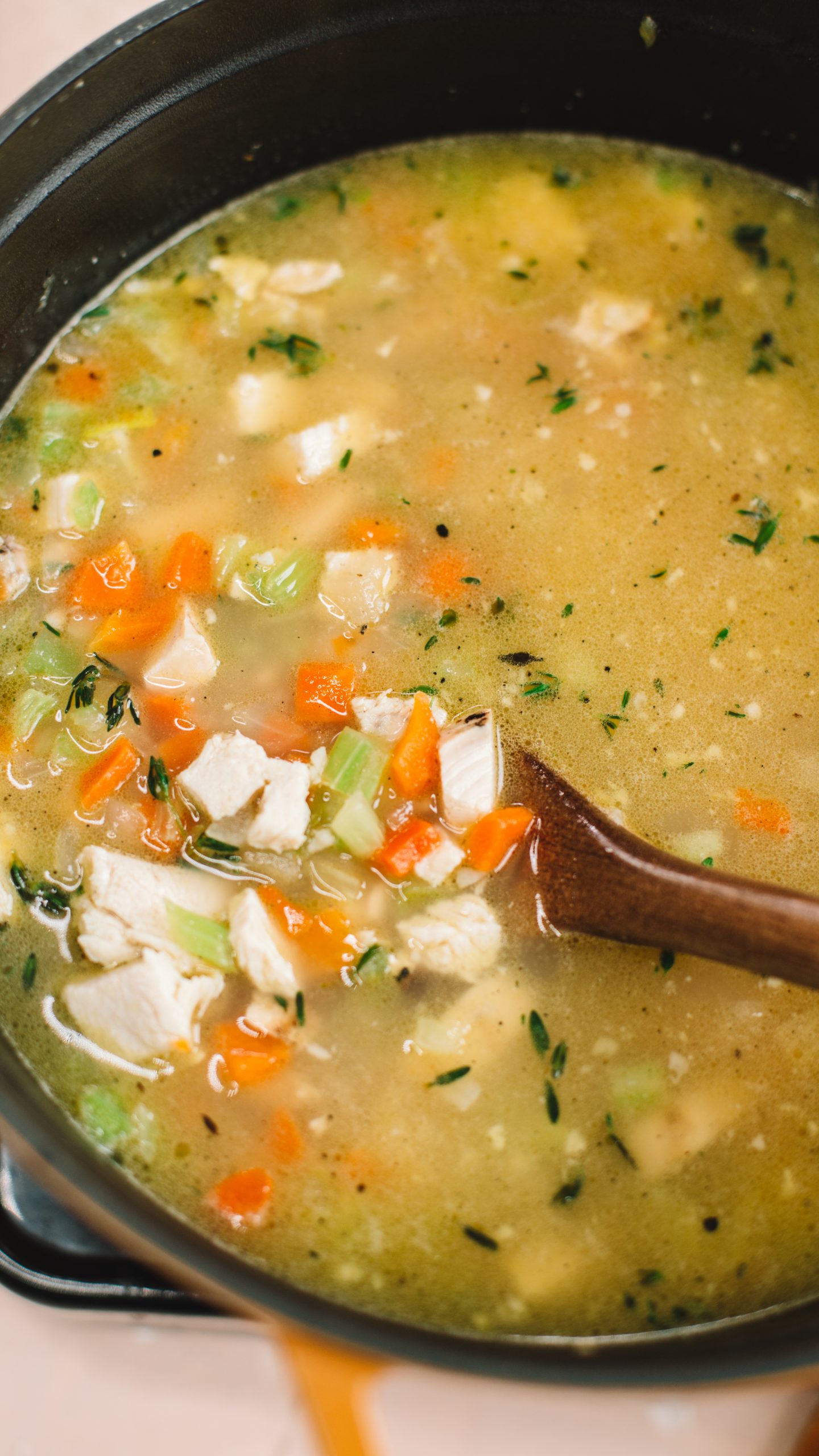 Soup being simmered on the stovetop.