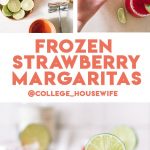 strawberry margaritas garnished with salt rim and lime wedges