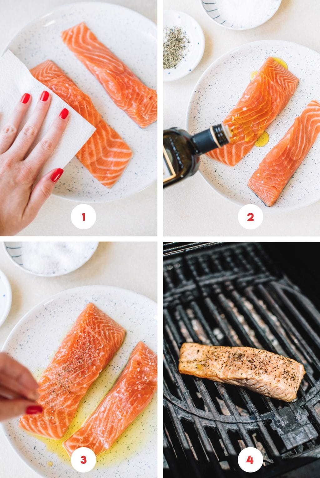 Step by step process on how to prep and grill salmon.