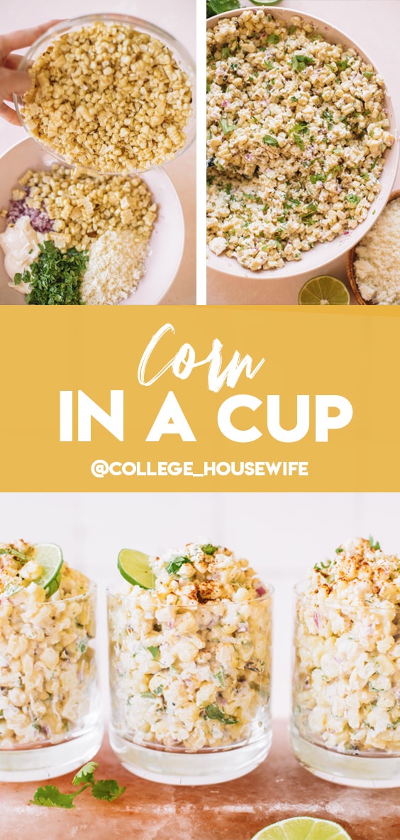 Mexican corn in a cup pinterest graphic.