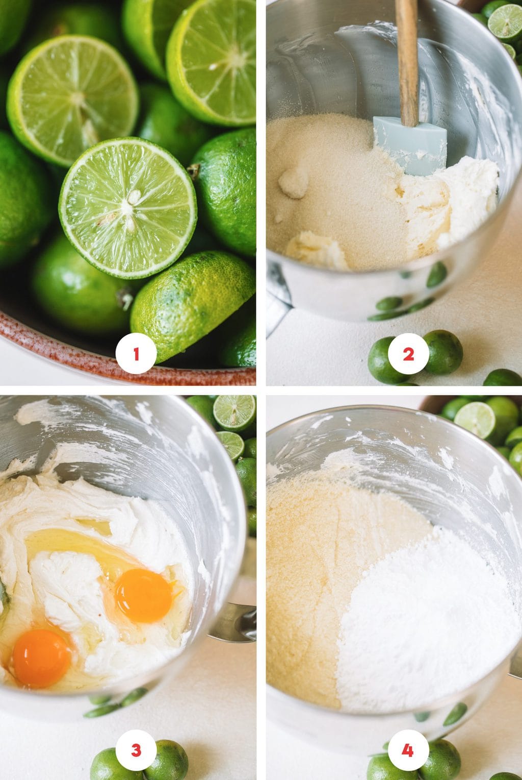 Step by step process on how to make key lime cake batter.