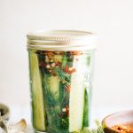 cucumber dill pickle spears in glass jar