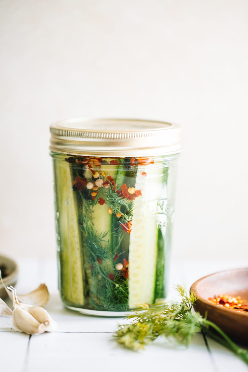 cucumber dill pickle spears in glass jar