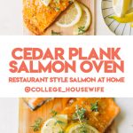 glazed salmon fillets with lemon and fresh thyme on cedar plank