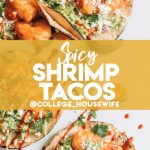 easy chipotle spiced shrimp tacos with slaw and sriracha on white surface