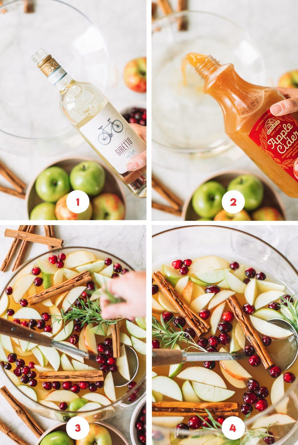 A step by step process on how to make apple cider sangria. 