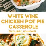 spoon dipping into casserole of chicken pot pie