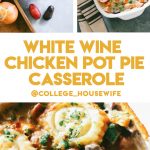 spoon dipping into casserole of chicken pot pie