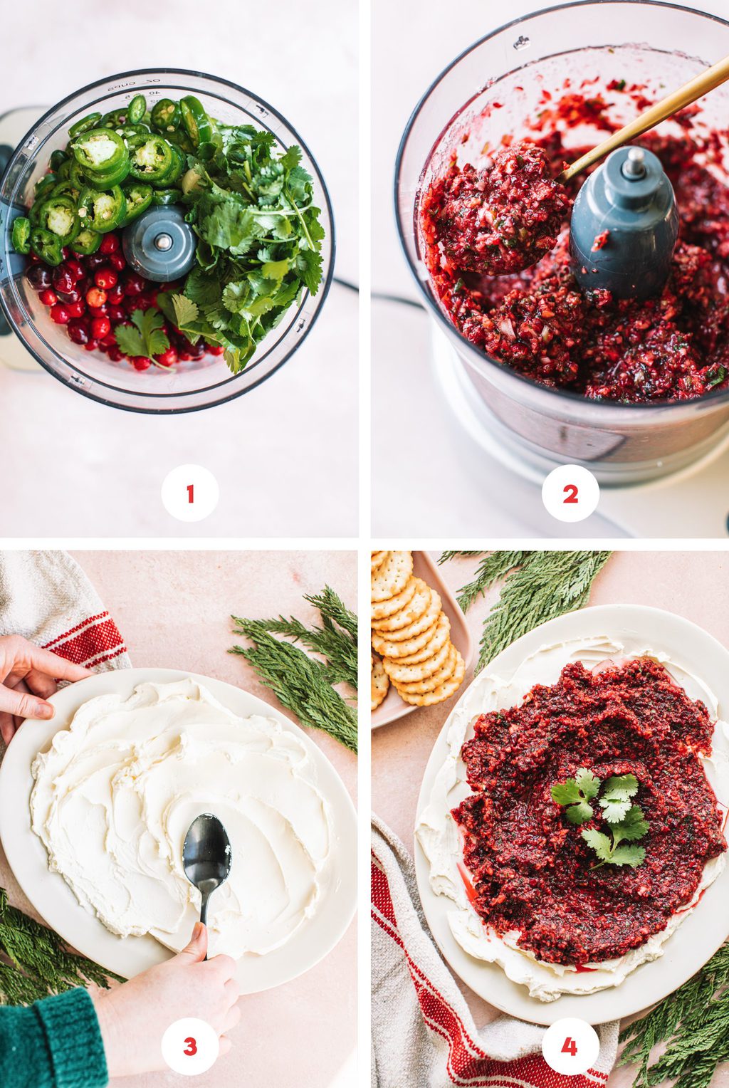 Step by step to make cranberry jalapeno dip. 