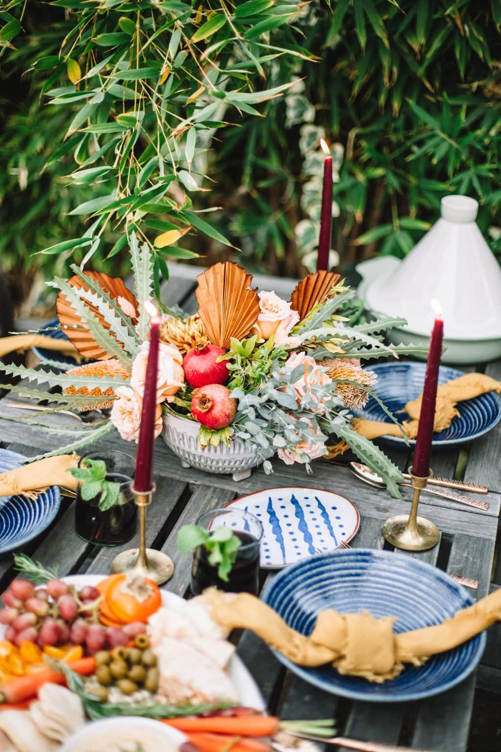 top shot of moroccan dinner party tablescape