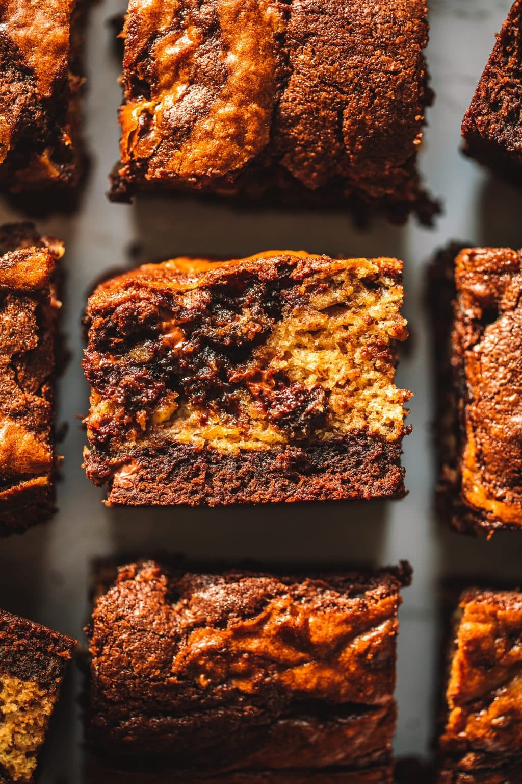 A single banana bread brownie with a fudgy center. 