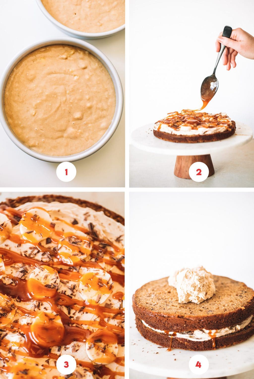 Step by step photos of how to make banoffee cake.