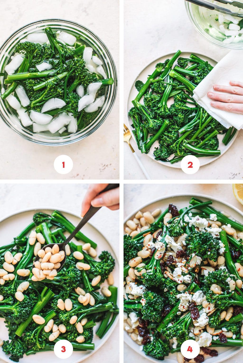 Step by step photos of how to make broccolini salad.