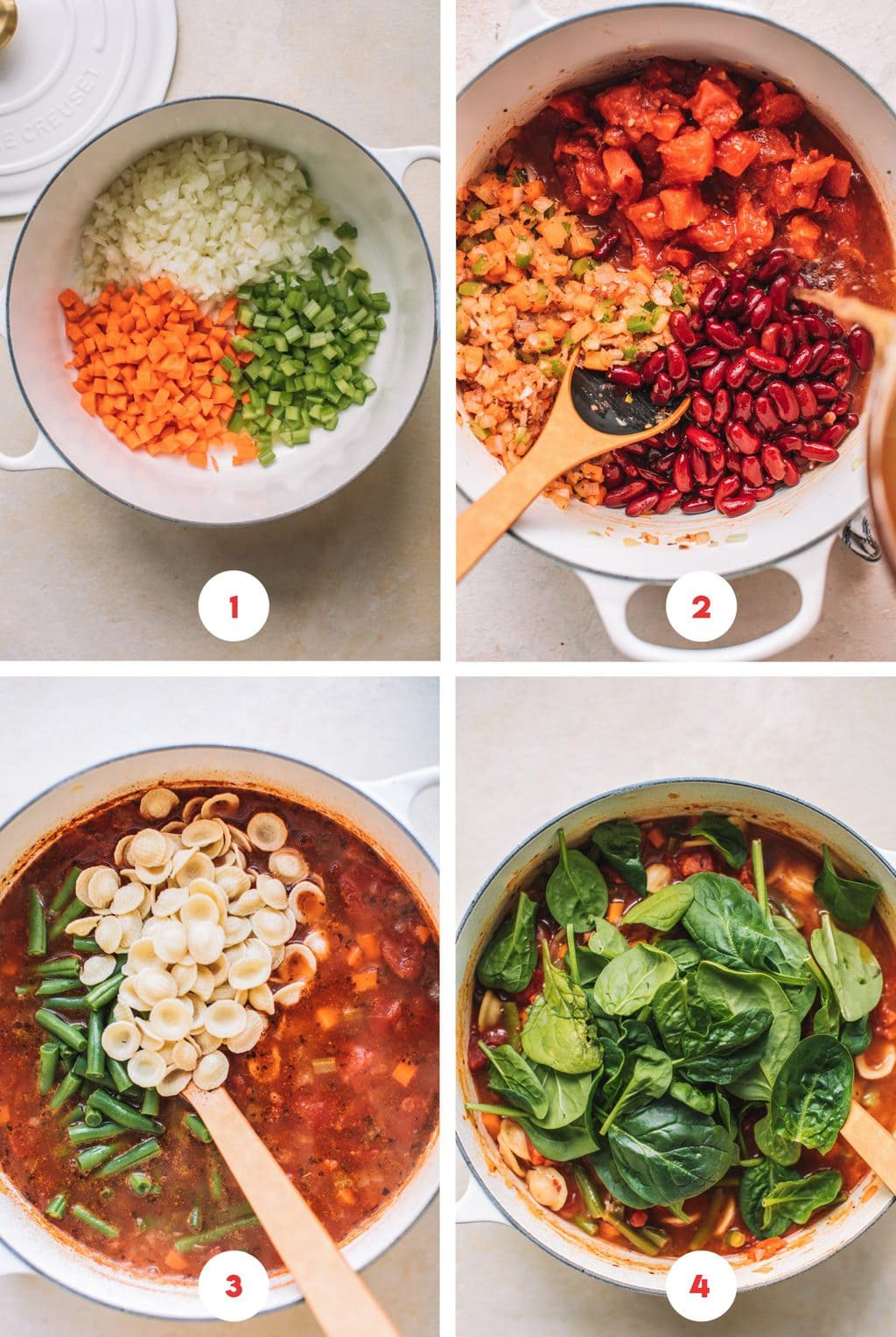 Step by step photos showing how to make Minestrone Soup Olive Garden Style.