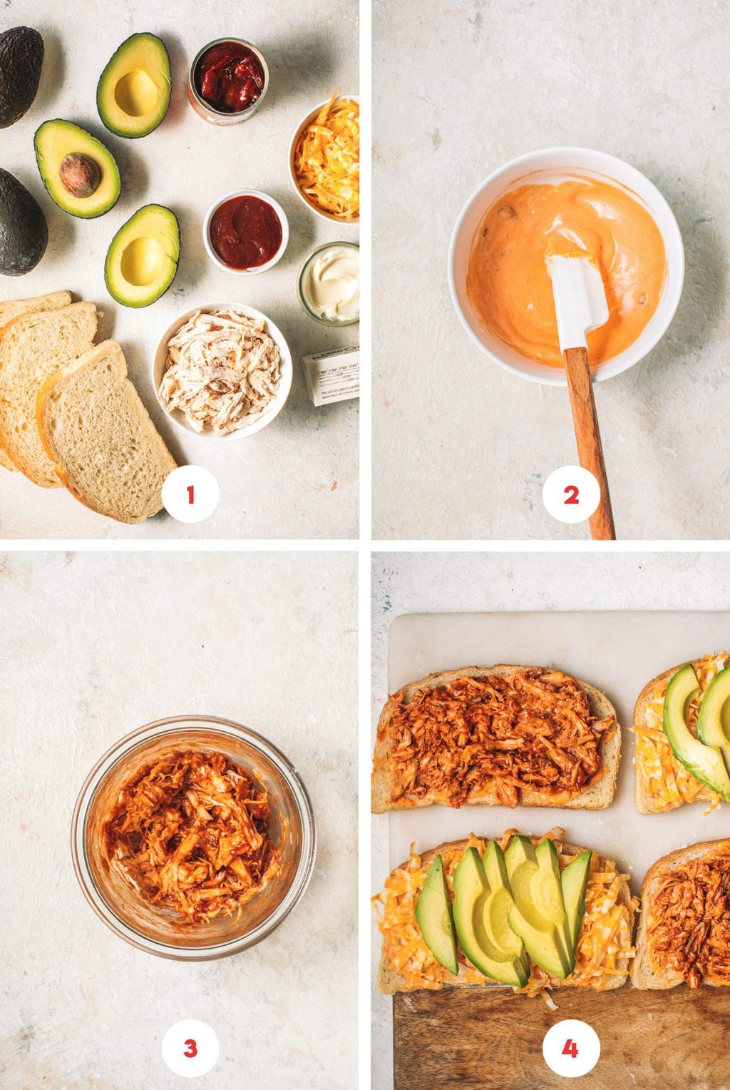 Step by step process on how to make a chipotle chicken avocado melt. 