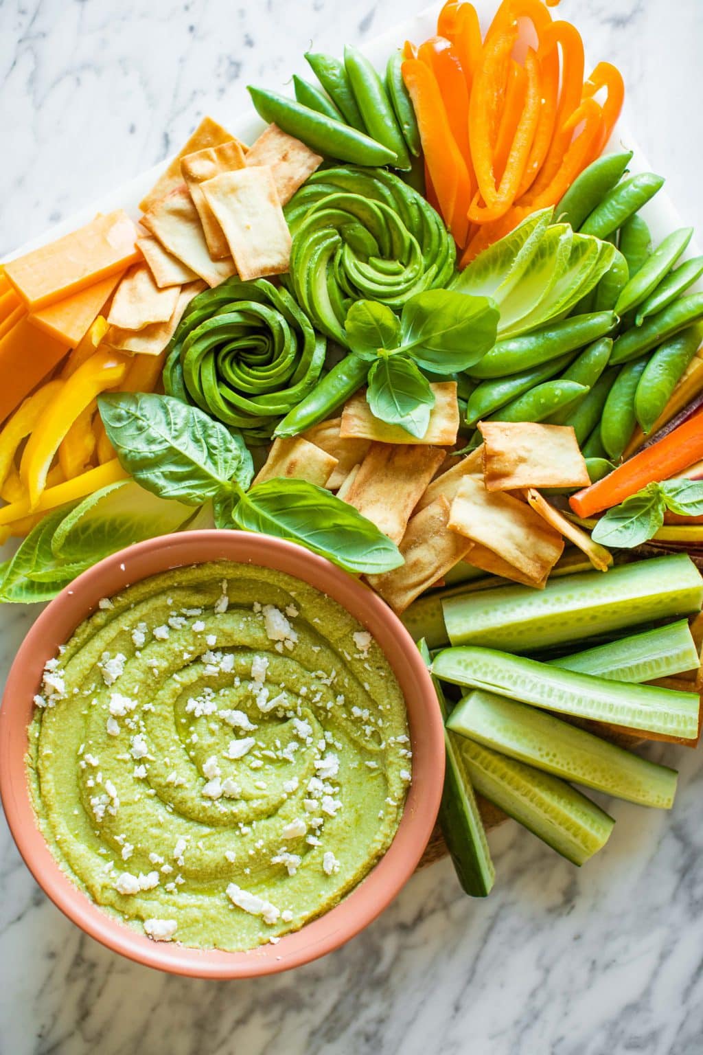 Healthy Snack Board with Avocado Dip