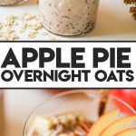 two glasses filled with overnight oats topped with pecans and apple slices