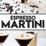 two espresso martinis garnished with three coffee beans each