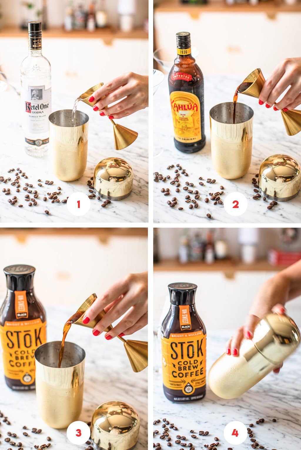 four step grid making espresso cocktail