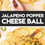 cheese ball on yellow platter with round crackers