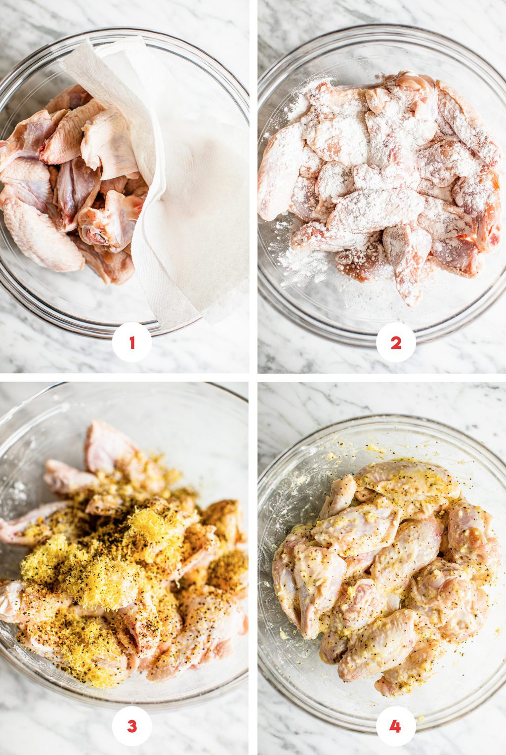 four step grid preparing lemon pepper wings