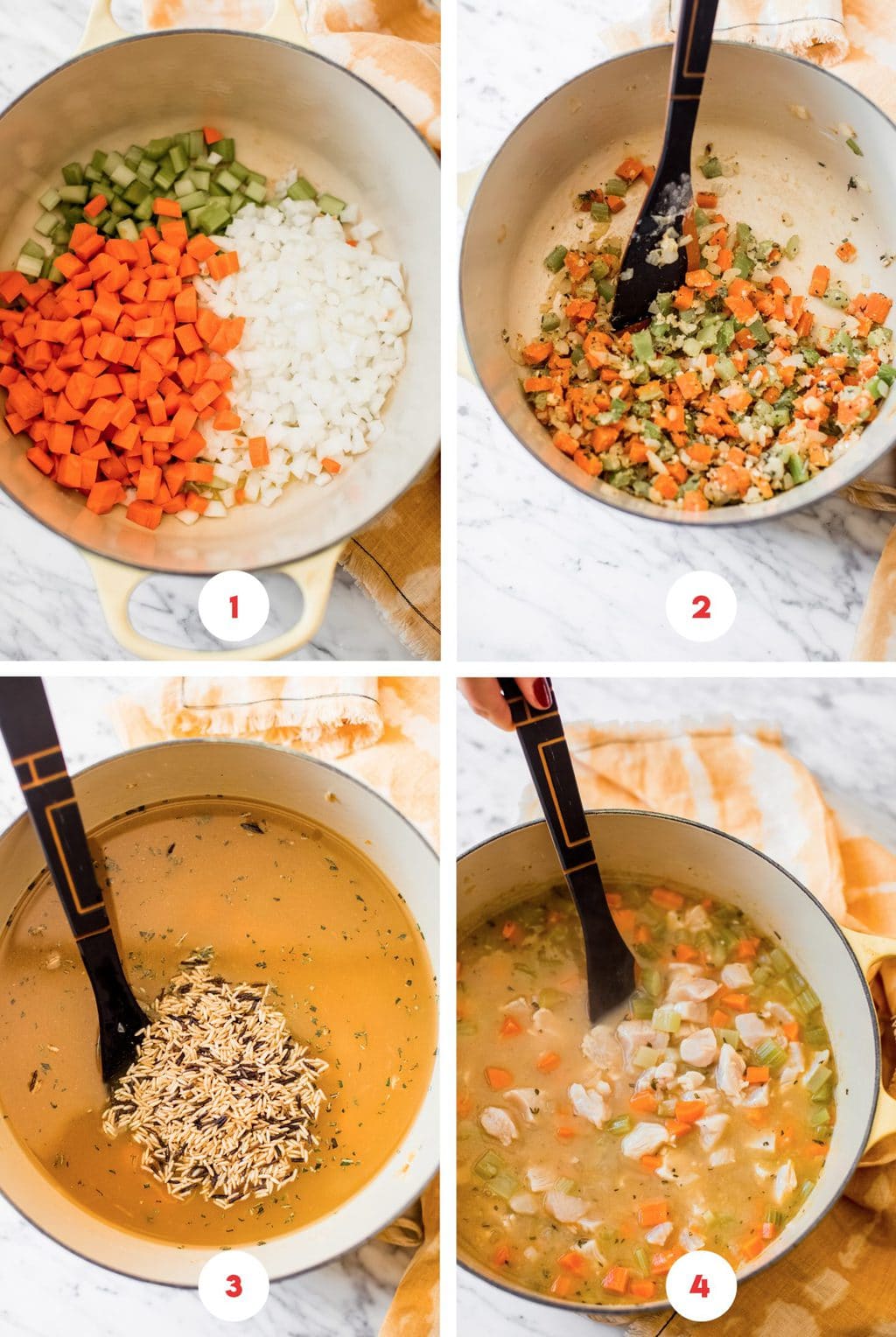 four step grid make creamy chicken and rice soup