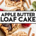 sliced apple loaf cake with cinnamon sticks and apples