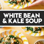 two bowls of white bean soup with toppings