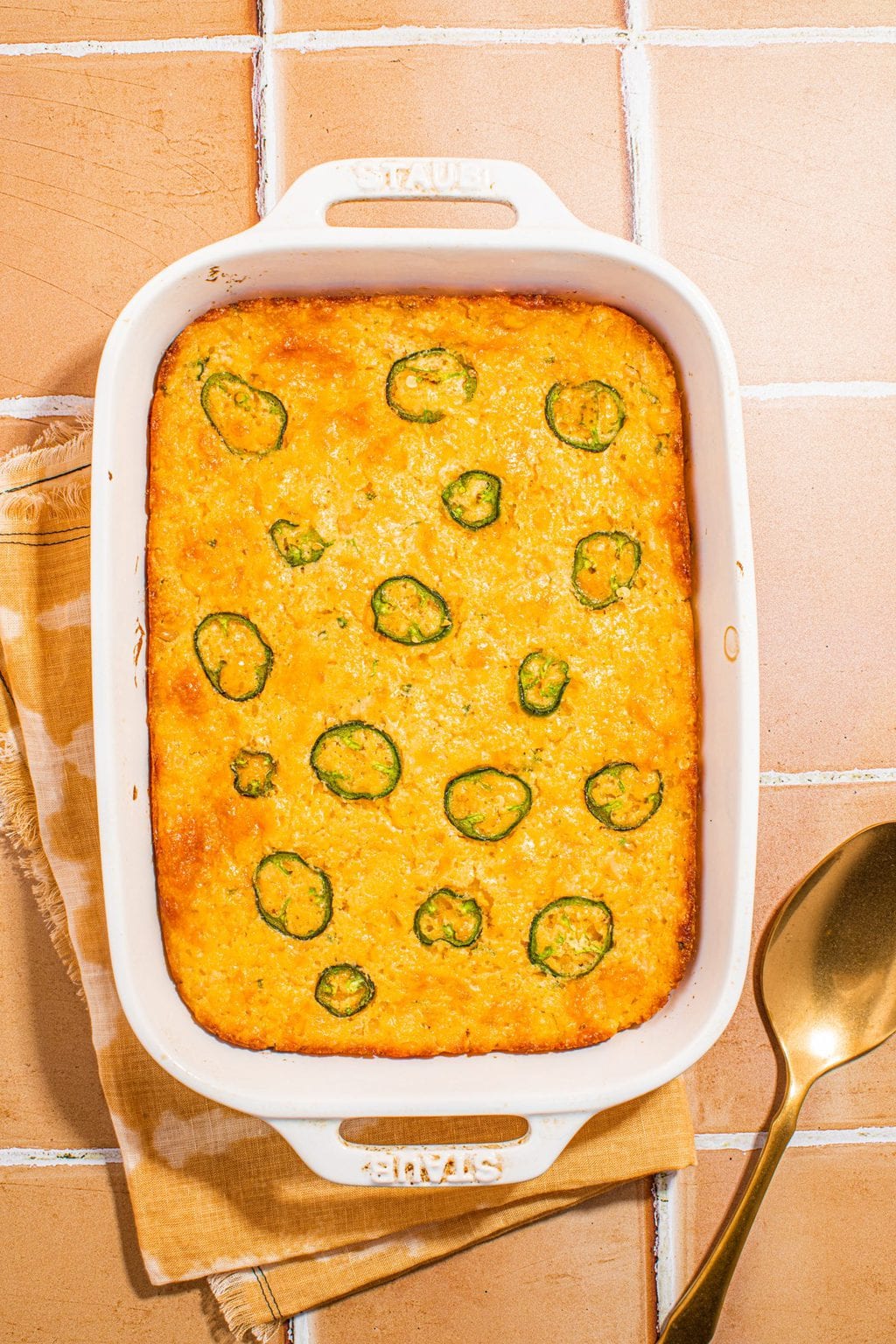 jiffy cornbread casserole recipe in white casserole dish