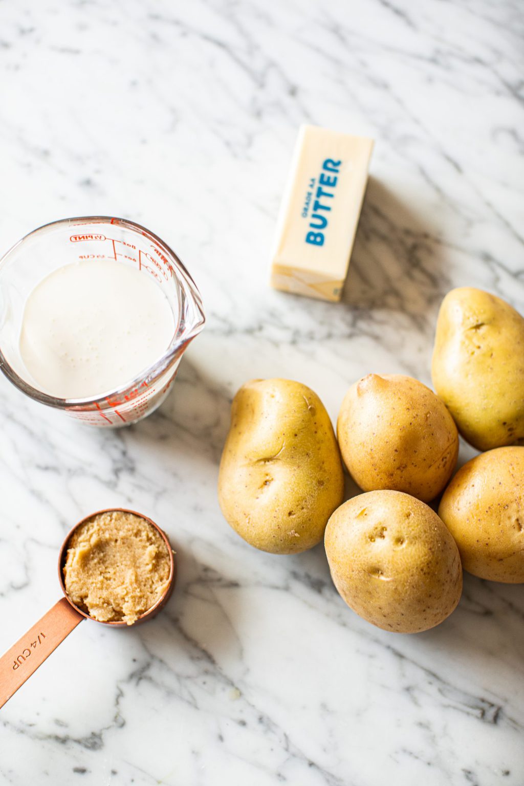 cream, butter, white miso, potatoes