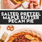 hand holding fork eating pretzel pecan pie recipe