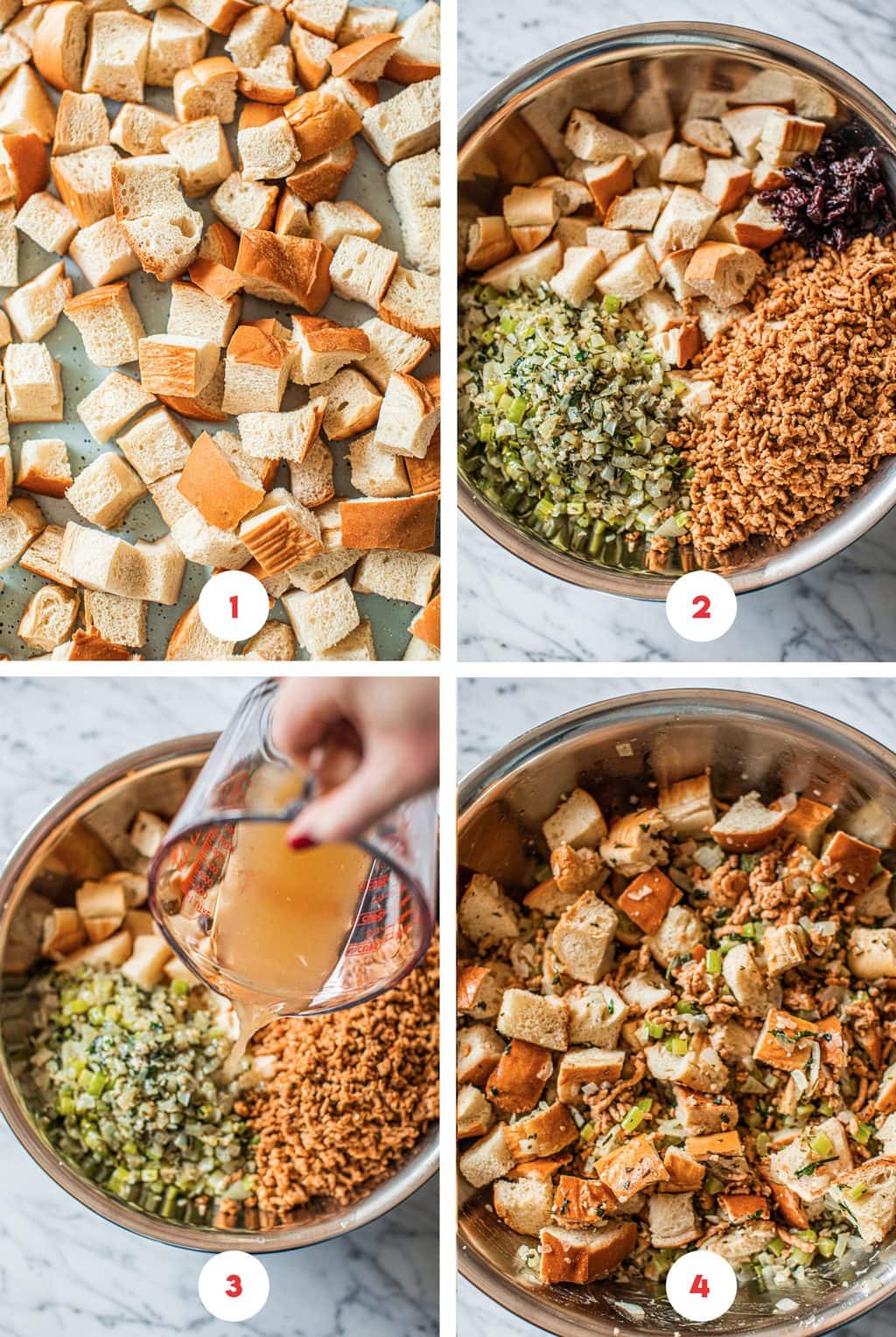 step by step grid how to make sausage and herb stuffing