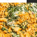 close up of creamed spinach with cracker topping