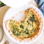 quiche florentine in pie crust with slice of spinach quiche on side