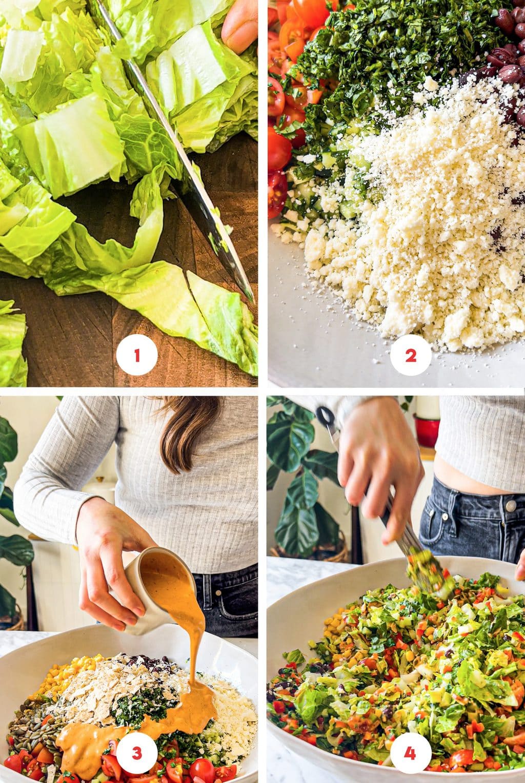 four step grid prepping Mexican southwest salad