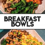 savory sweet potato breakfast recipe in pink bowl with chipotle sauce