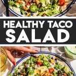 taco salad recipe on large plate with fork